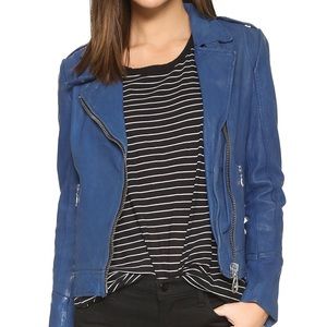 Doma Leather Moto Jacket in Electric Blue